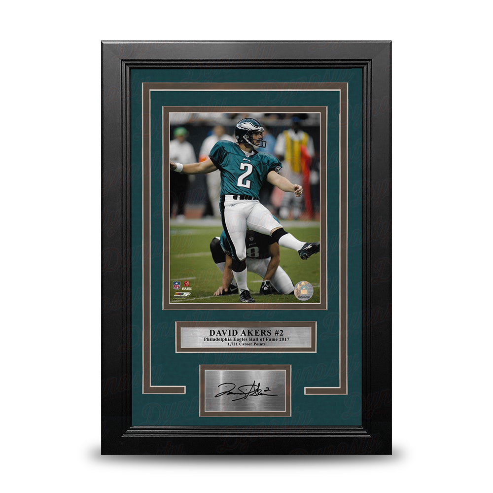 David Akers Kicking Action Philadelphia Eagles 8x10 Framed Football Photo with Engraved Autograph