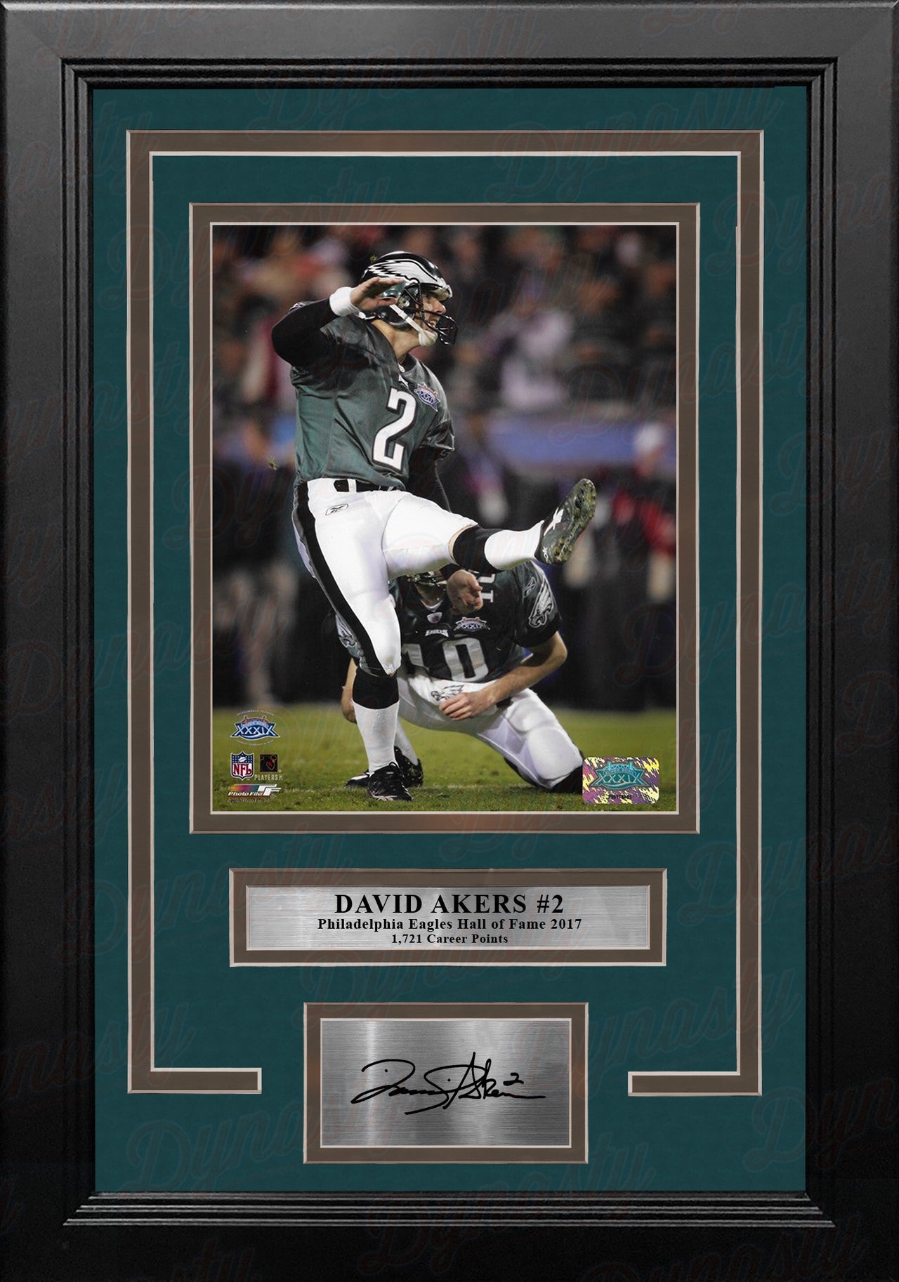 David Akers Super Bowl XXXIX Philadelphia Eagles 8x10 Framed Football Photo with Engraved Autograph