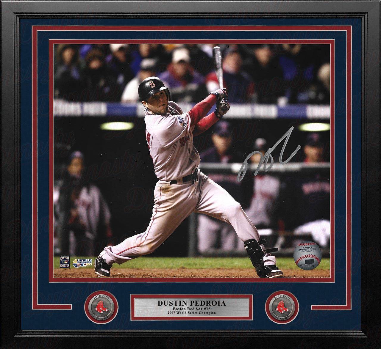 Dustin Pedroia 2007 World Series Action Boston Red Sox Autographed 16" x 20" Framed Baseball Photo