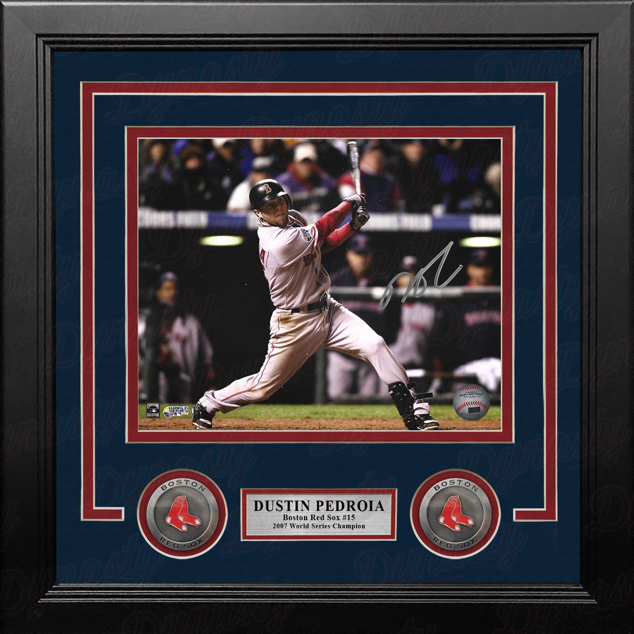 Dustin Pedroia 2007 World Series Action Boston Red Sox Autographed 8" x 10" Framed Baseball Photo