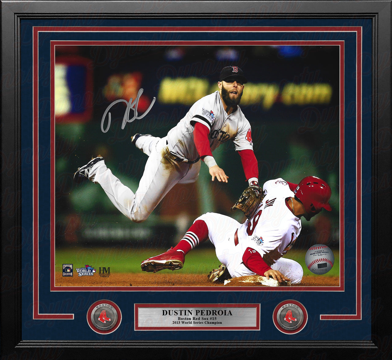 Dustin Pedroia 2013 World Series Action Boston Red Sox Autographed 16" x 20" Framed Baseball Photo