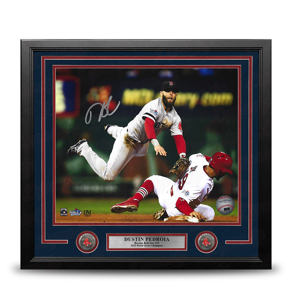 Dustin Pedroia 2013 World Series Action Boston Red Sox Autographed 16" x 20" Framed Baseball Photo