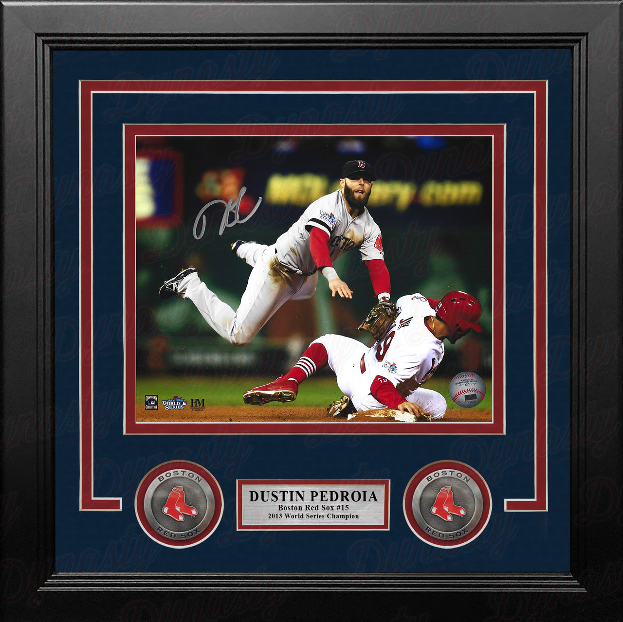 Dustin Pedroia 2013 World Series Action Boston Red Sox Autographed 8" x 10" Framed Baseball Photo