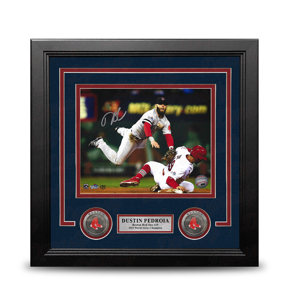 Dustin Pedroia 2013 World Series Action Boston Red Sox Autographed 8" x 10" Framed Baseball Photo