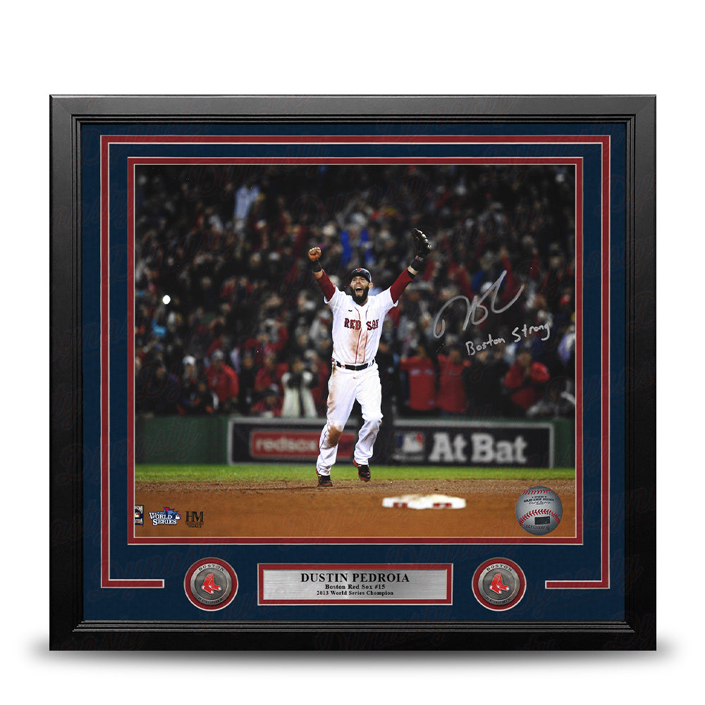 Dustin Pedroia 2013 World Series Boston Red Sox Autographed 16x20 Framed Photo - Boston Strong