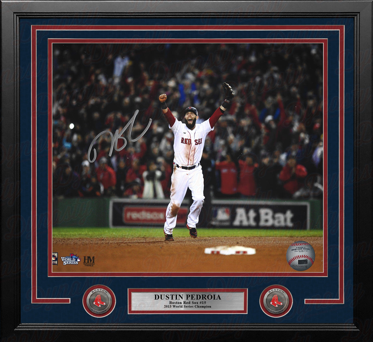 Dustin Pedroia 2013 World Series Celebration Boston Red Sox Autographed 11x14 Framed Baseball Photo