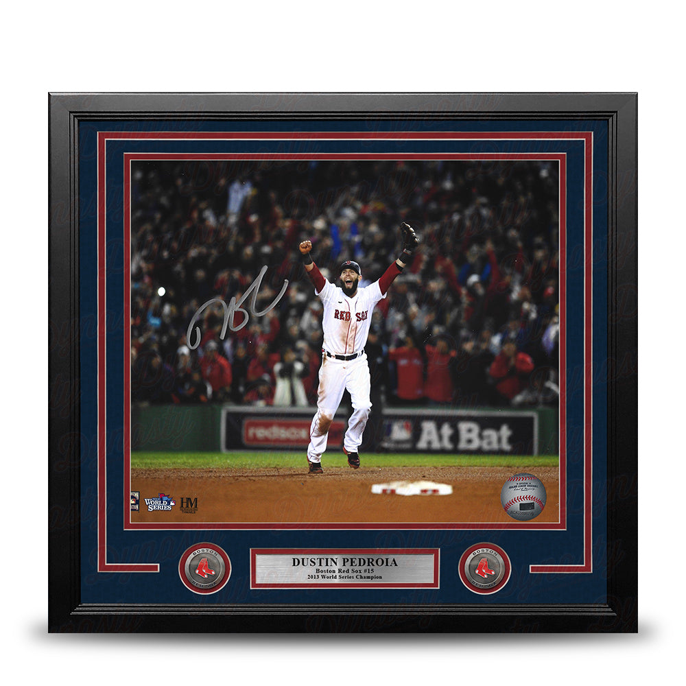 Dustin Pedroia 2013 World Series Celebration Boston Red Sox Autographed 11x14 Framed Baseball Photo