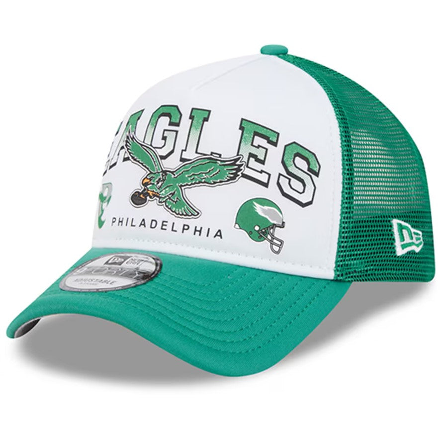 Philadelphia Eagles New Era Retro Wordmark A-Frame 9FORTY Adjustable Hat - White/Kelly Green