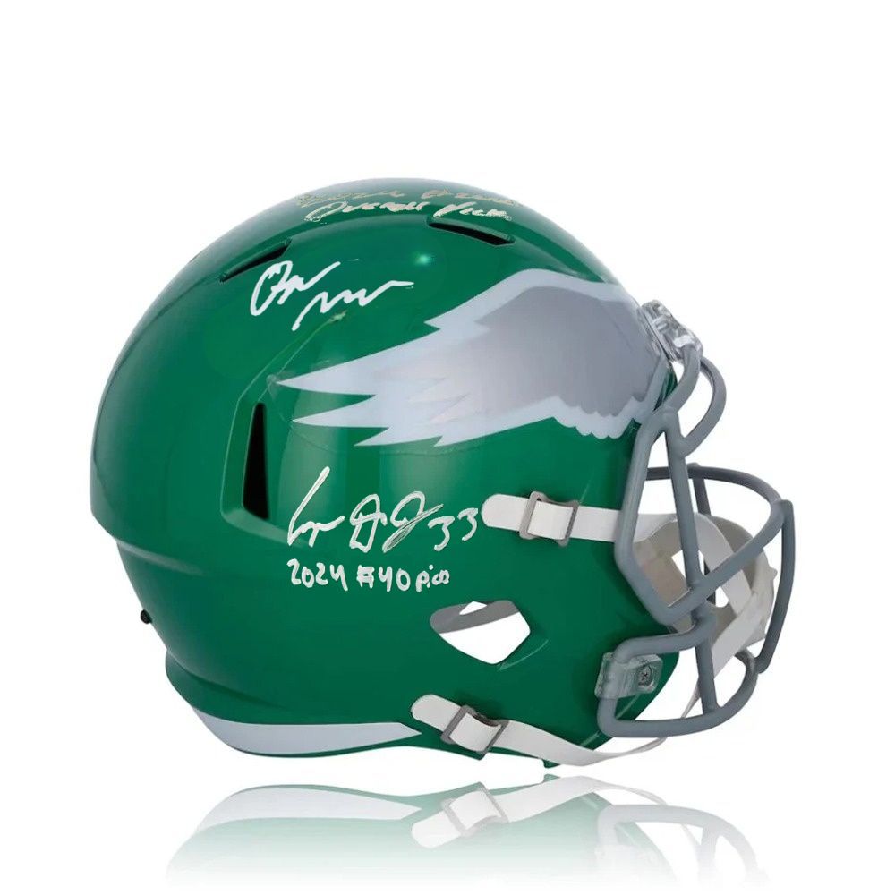 Quinyon Mitchell & Cooper DeJean Philadelphia Eagles Autographed Full-Size Alternate Draft Helmet