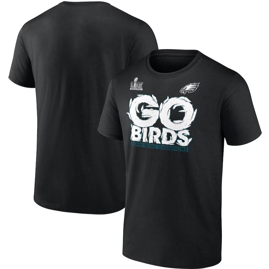 Philadelphia Eagles Black Super Bowl LIX Champions On Top Go Birds T-Shirt