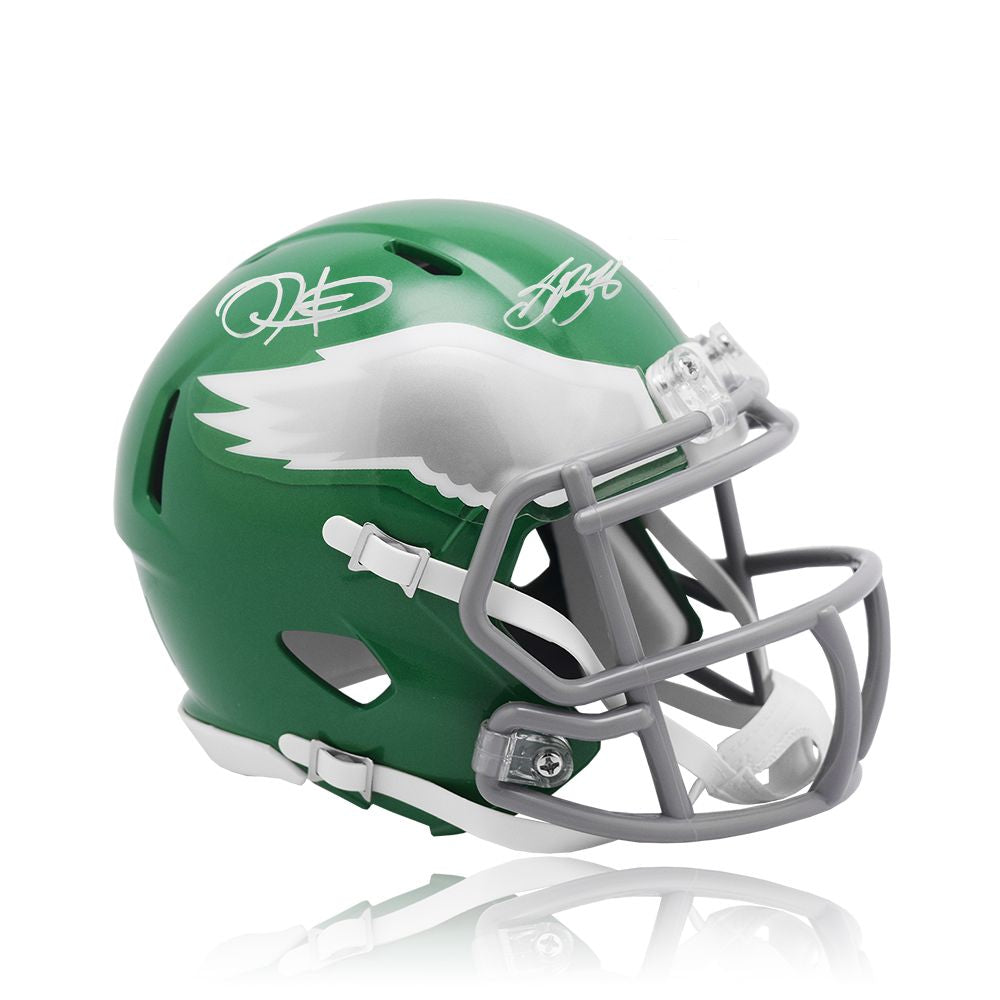 Jalen Hurts & Saquon Barkley Philadelphia Eagles Autographed Kelly Green Alternate Mini-Helmet