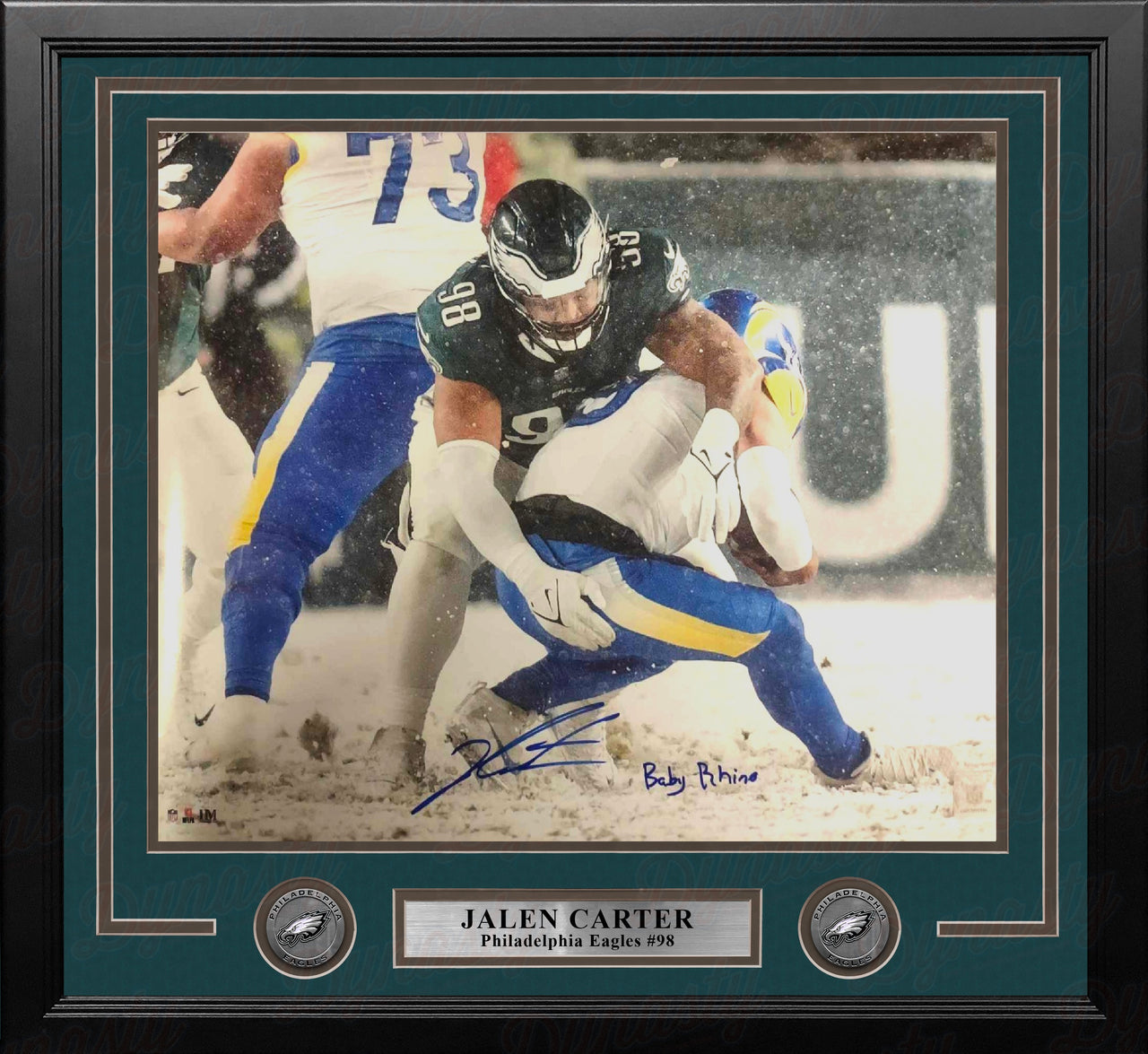 Jalen Carter Snow Bowl Sack Philadelphia Eagles Autographed 16x20 Framed Photo Inscribed Baby Rhino