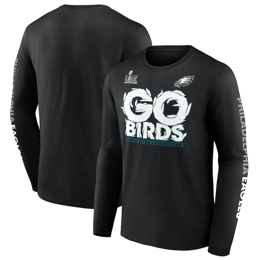 Philadelphia Eagles Black Super Bowl LIX Champions On Top Go Birds Long Sleeve T-Shirt