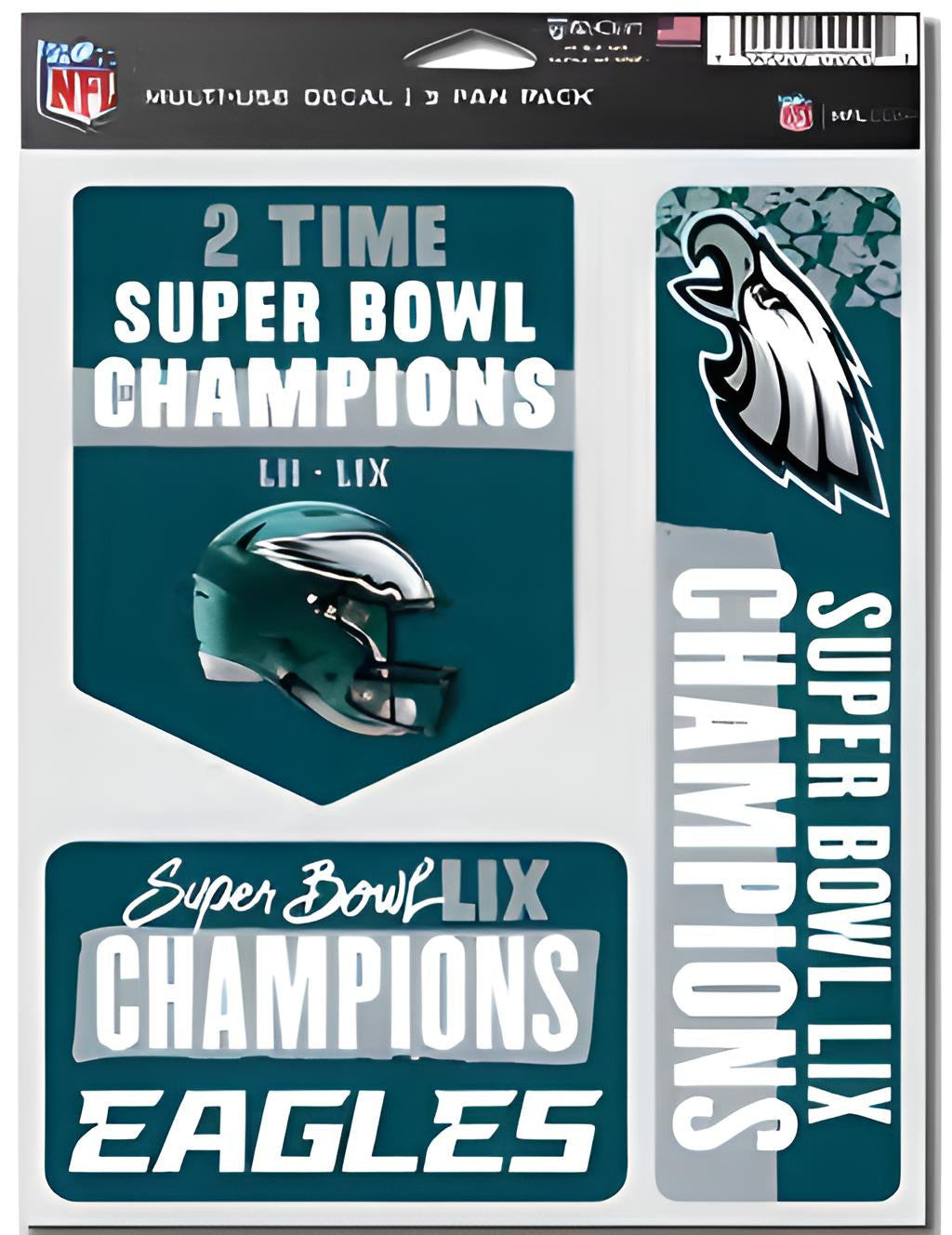 Philadelphia Eagles Super Bowl LIX Champions 3-Pack Decal Set