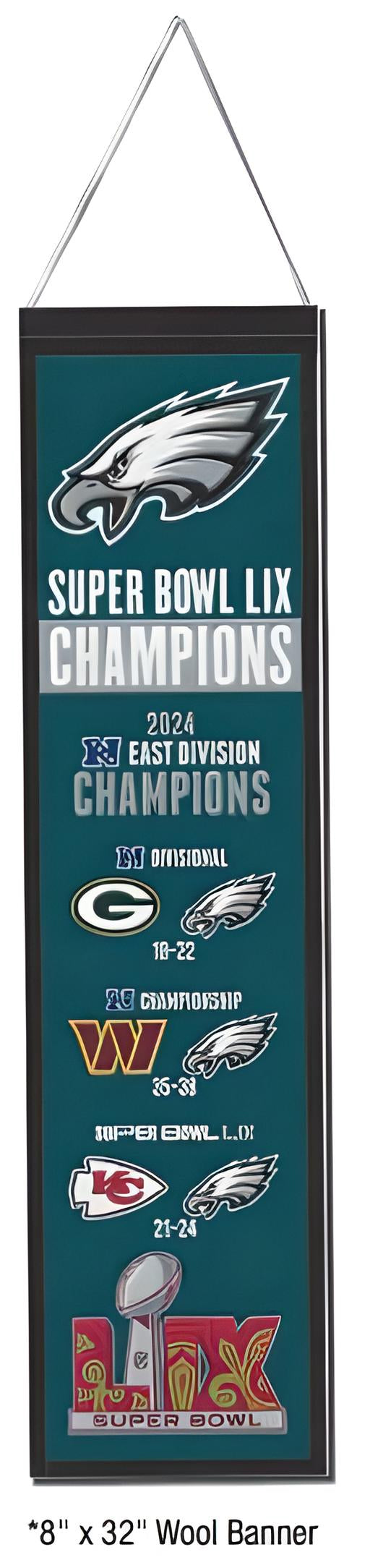 Philadelphia Eagles Super Bowl LIX Champions 8" x 32" Wool Banner