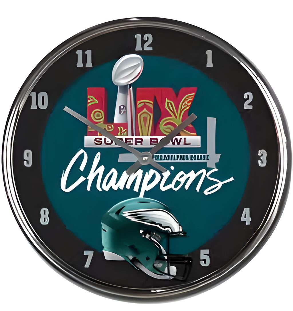 Philadelphia Eagles Super Bowl LIX Champions Round Chrome Clock