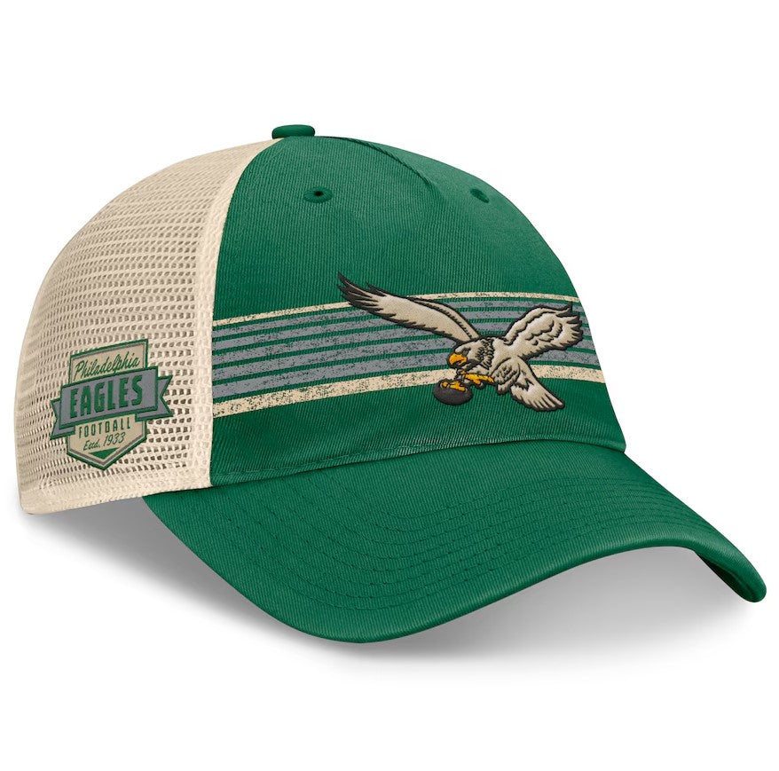 Philadelphia Eagles Center Stripe Trucker Adjustable Hat - Kelly Green/Natural