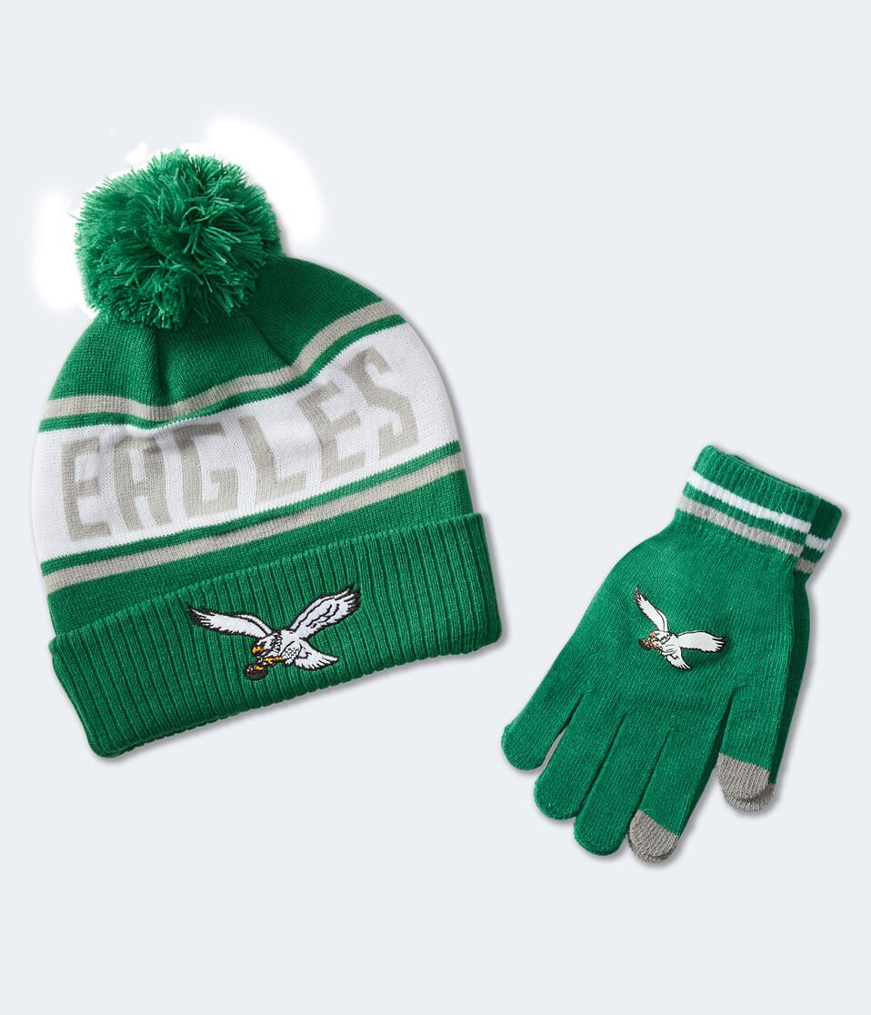 Philadelphia Eagles Throwback Cuffed Knit Beanie and Gloves Set