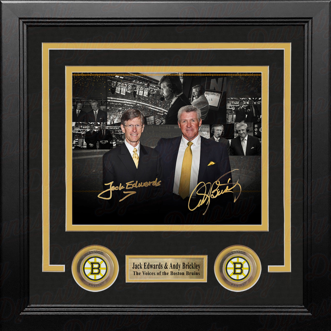 Jack Edwards & Andy Brickley Boston Bruins Autographed 8" x 10" Framed Collage Hockey Photo