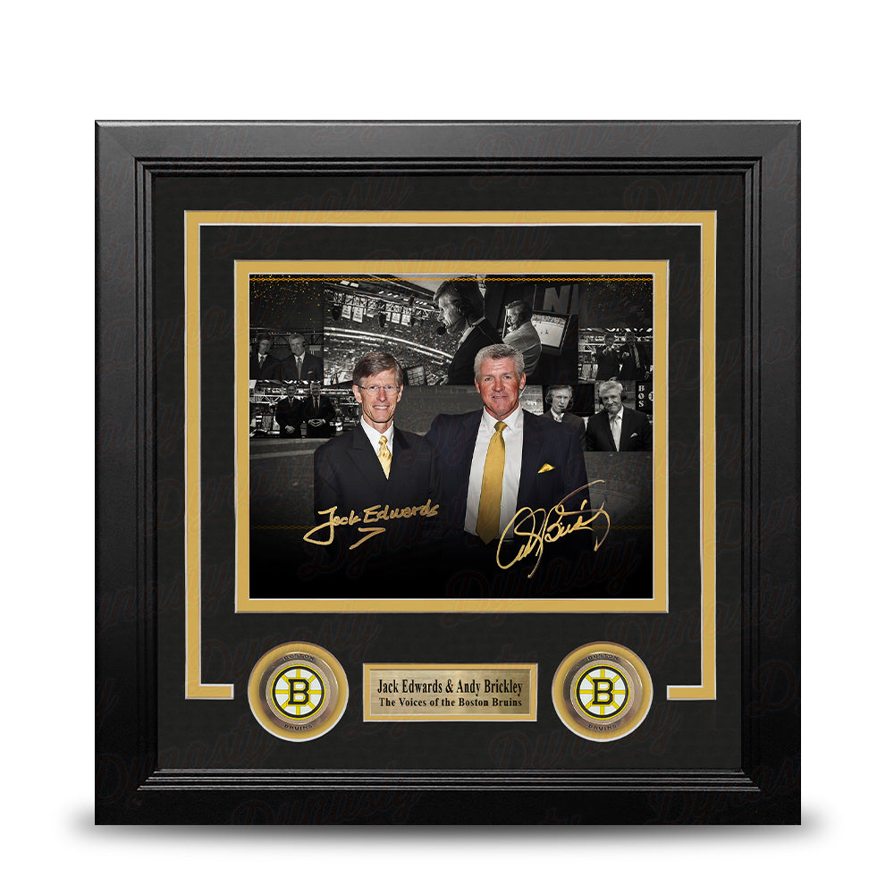 Jack Edwards & Andy Brickley Boston Bruins Autographed 8" x 10" Framed Collage Hockey Photo