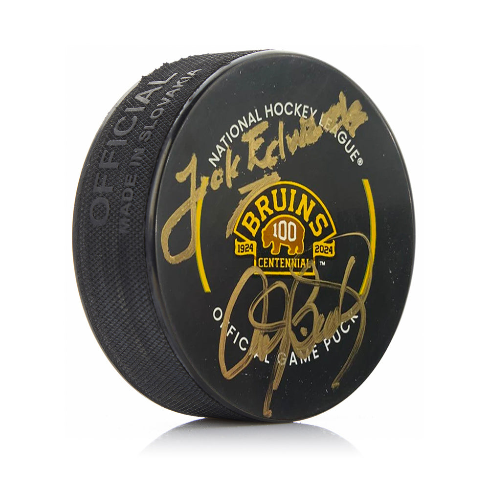 Jack Edwards & Andy Brickley Boston Bruins Autographed 2023 100th Anniversary Centennial Game Puck