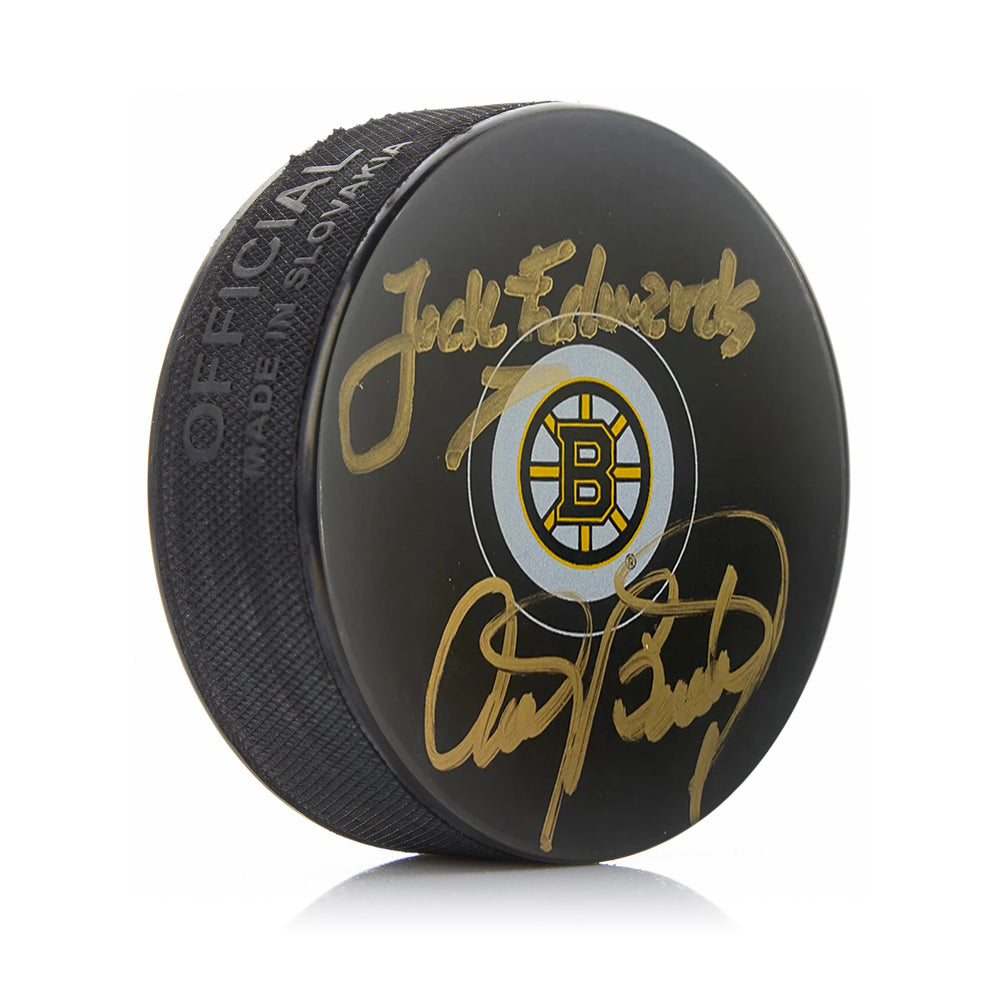 Jack Edwards & Andy Brickley Boston Bruins Autographed Logo Puck