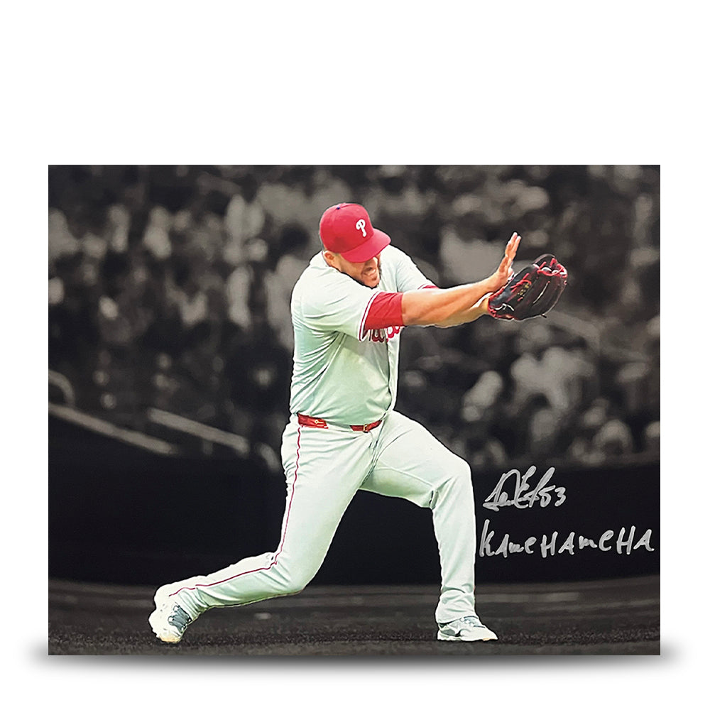 Carlos Estevez Pose Autographed Philadelphia Phillies 11x14 Blackout Photo - Kamehameha Inscription