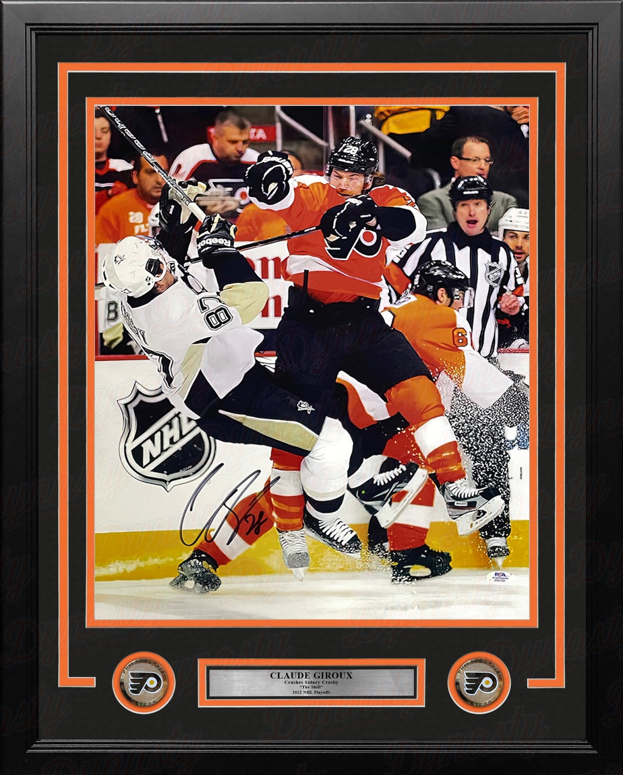 Claude Giroux Hits Sidney Crosby Philadelphia Flyers Autographed 16" x 20" Framed Hockey Photo