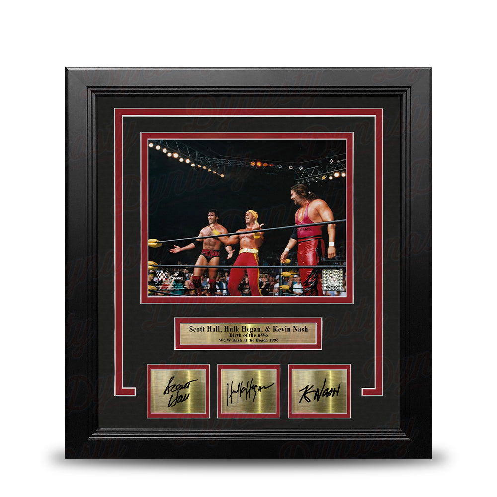 Scott Hall, Hulk Hogan, Kevin Nash Form the nWo 8x10 Framed Wrestling Photo with Engraved Autographs