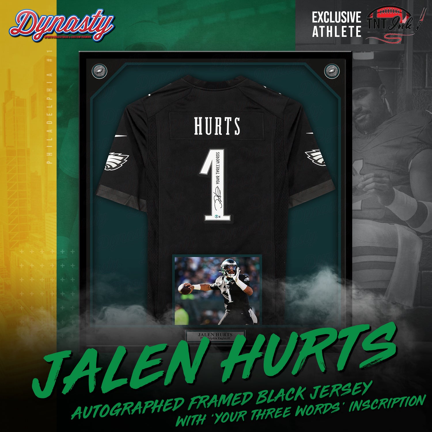 Jalen Hurts Philadelphia Eagles Signed Autograph Custom Jersey Green JSA  Certified