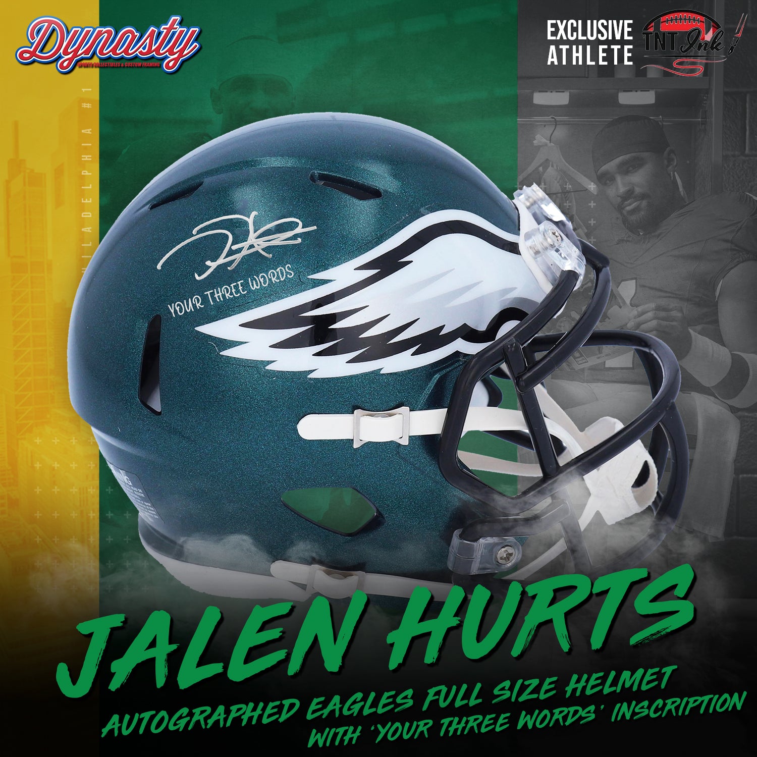 Jalen Hurts Signed Eagles Throwback Full Size Helmet (Beckett