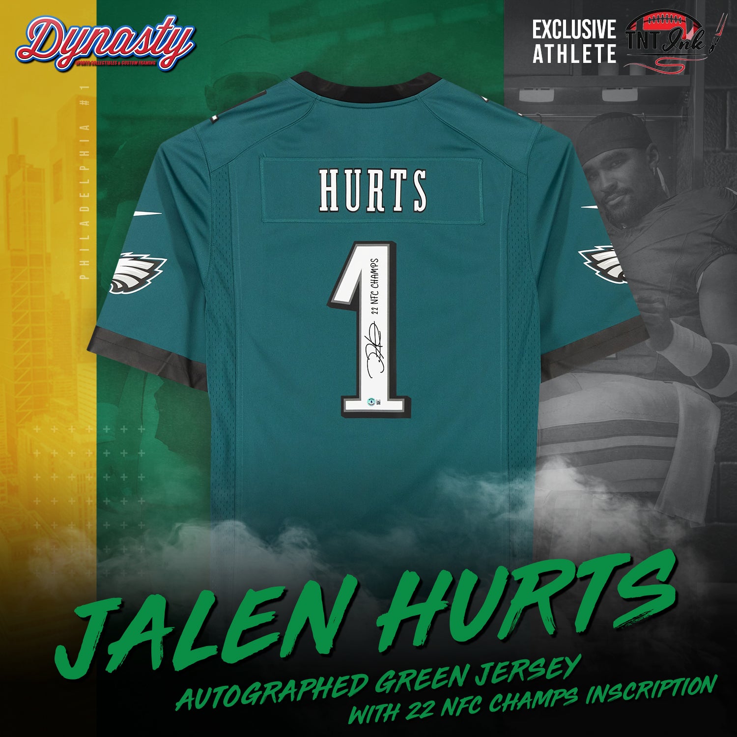 Jalen Hurts Signed Framed Philadelphia Eagles Green Nike Game