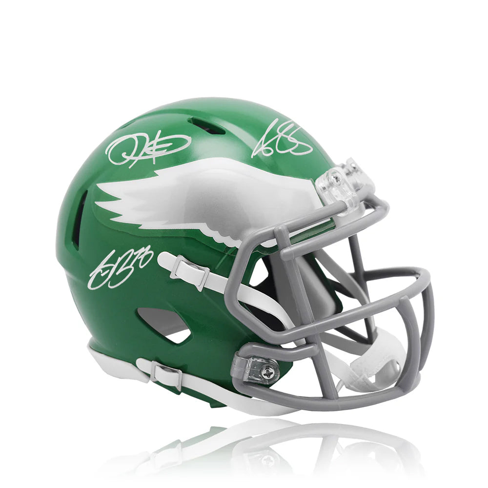 Jalen Hurts, Saquon Barkley, & AJ Brown Philadelphia Eagles Autographed Kelly Green Alternate Full-Size Helmet