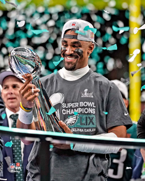 Jalen Hurts Super Bowl LIX Lombardi Trophy Celebration Eagles Photo