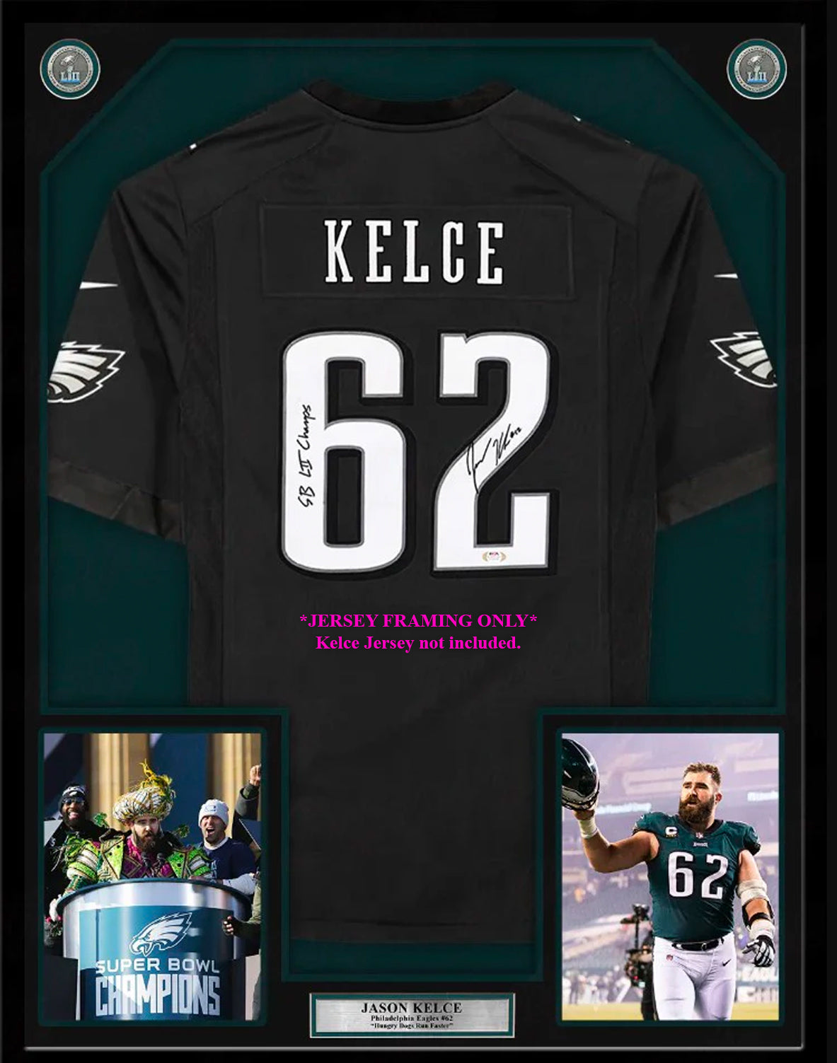 Jason Kelce Philadelphia Eagles Autographed Jersey Framing Upgrade | Retirement Pre-Sale Opportunity