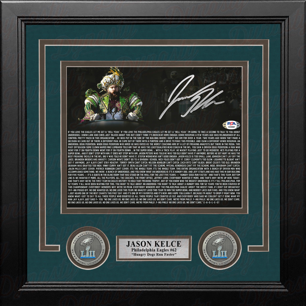 Jason Kelce Super Bowl Speech Text Philadelphia Eagles Autographed 8" x 10" Framed Football Photo