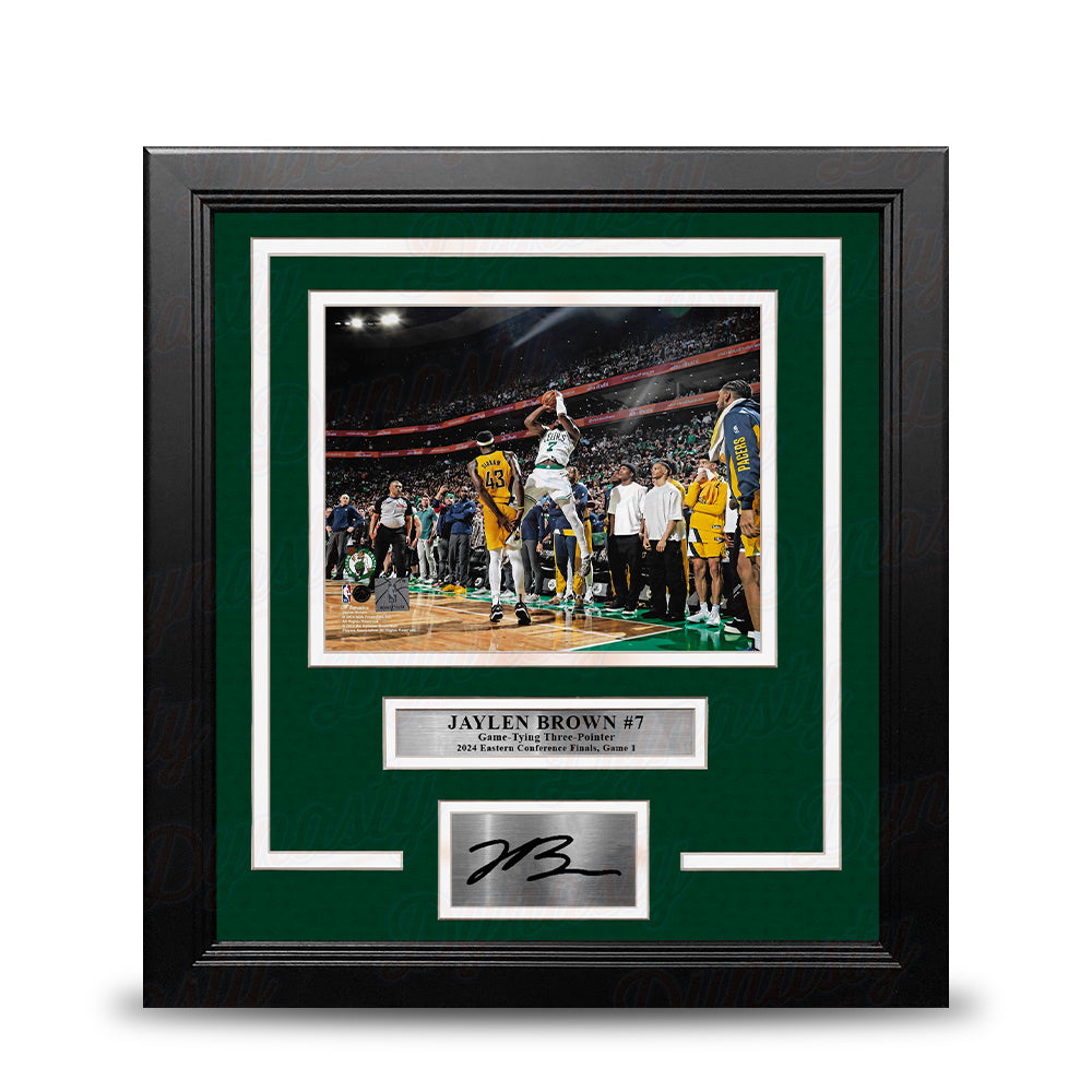 Jaylen Brown Game-Tying 3-Pointer Boston Celtics 8" x 10" Framed 2024 Photo with Engraved Autograph