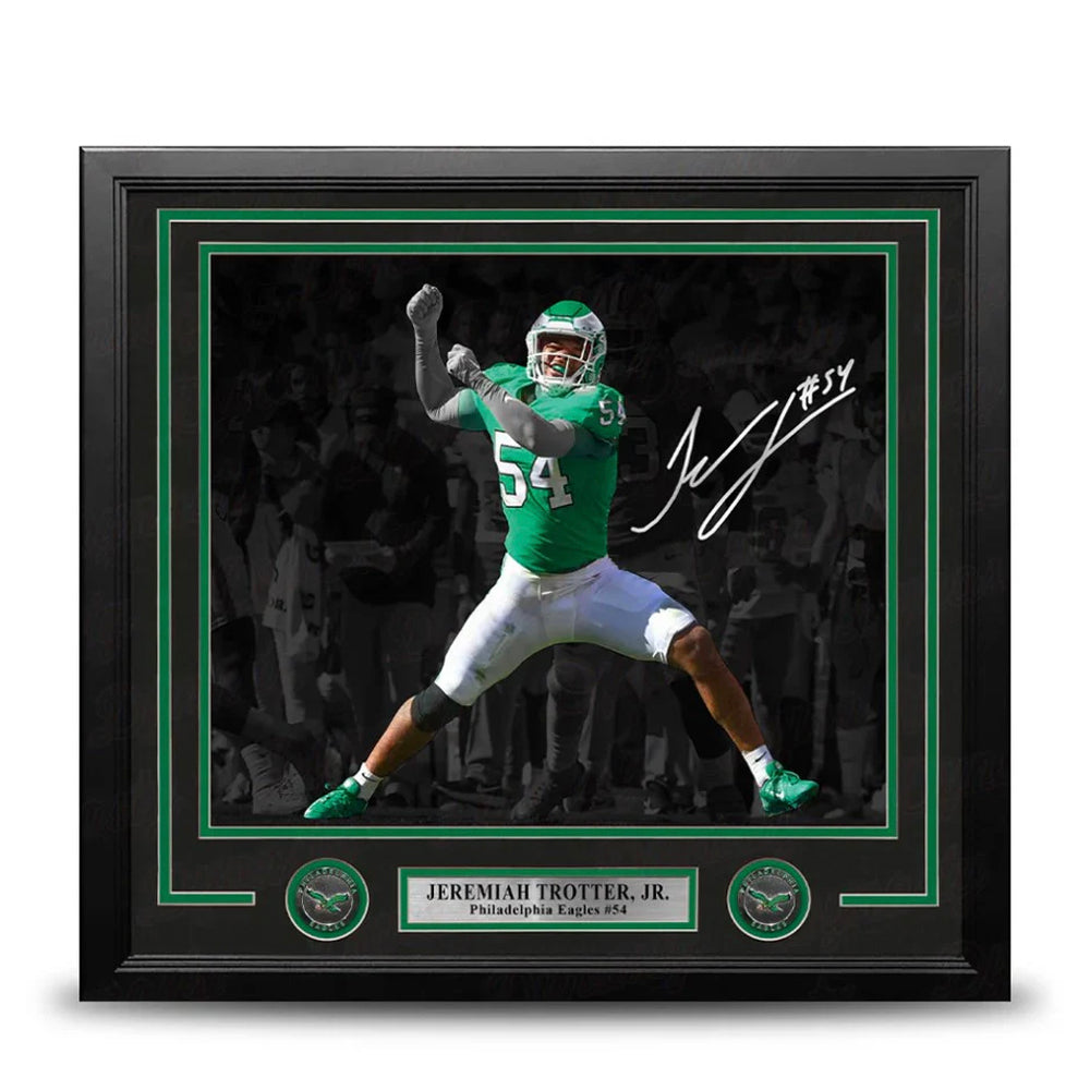 Jeremiah Trotter, Jr. Blackout Philadelphia Eagles Autographed 16" x 20" Framed Football Photo