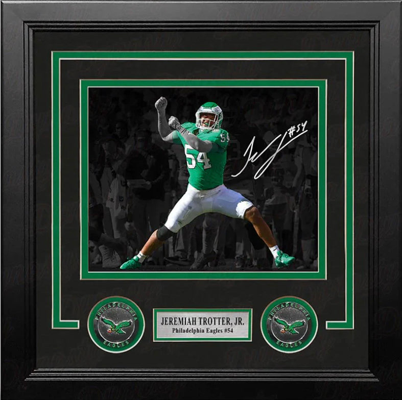 Jeremiah Trotter, Jr. Blackout Philadelphia Eagles Autographed 8" x 10" Framed Football Photo