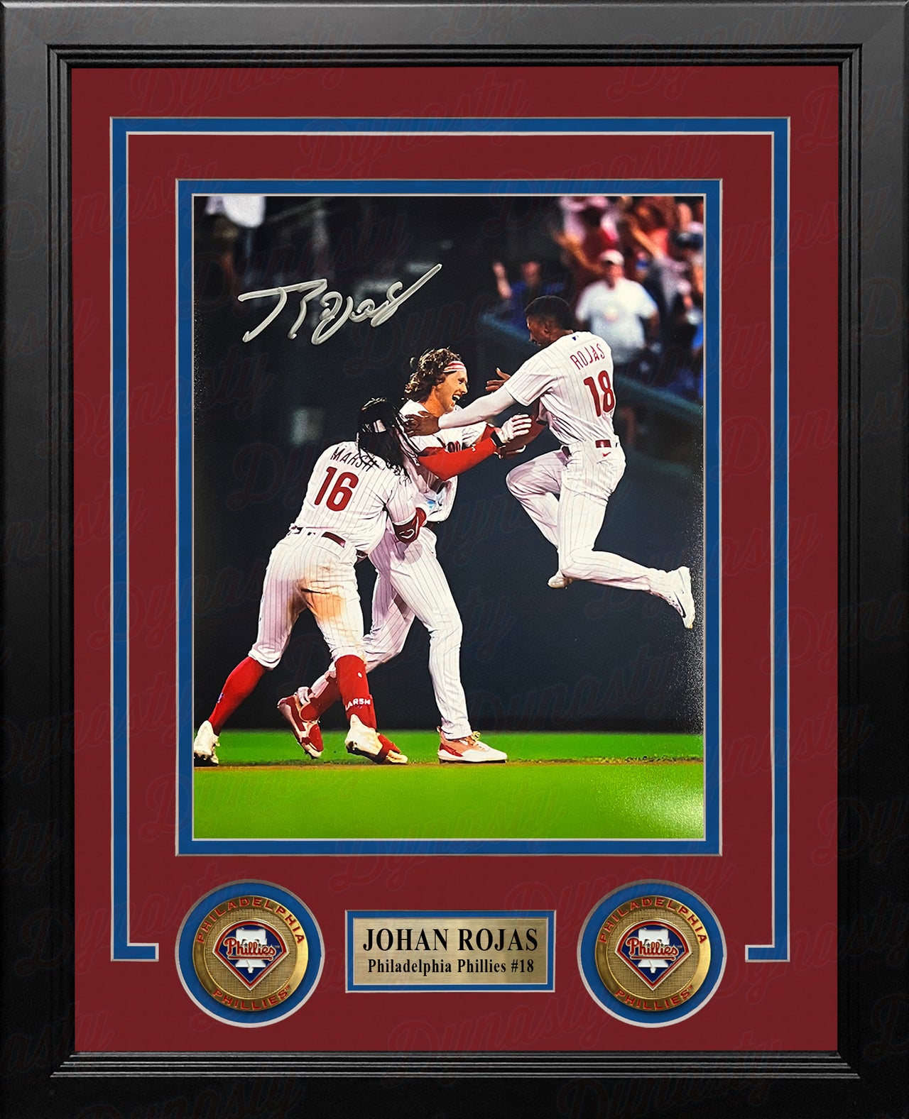 Johan Rojas Celebration Philadelphia Phillies Autographed 8" x 10" Framed Baseball Photo