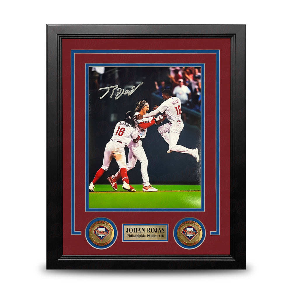 Johan Rojas Celebration Philadelphia Phillies Autographed 8" x 10" Framed Baseball Photo