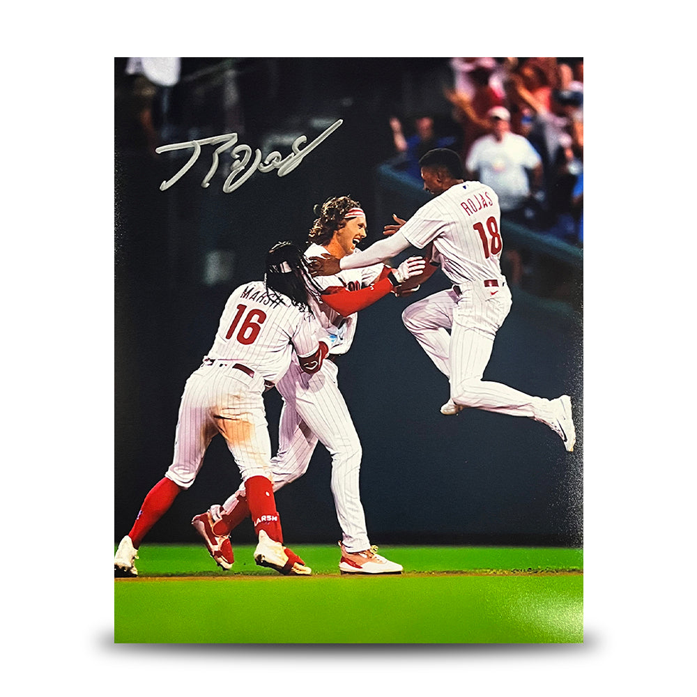 Johan Rojas Celebration Philadelphia Phillies Autographed 16" x 20" Baseball Photo