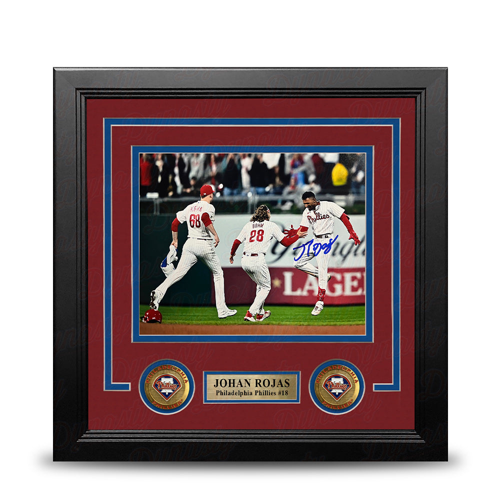 Johan Rojas 2023 Wild Card Clinch Philadelphia Phillies Autographed 8" x 10" Framed Baseball Photo