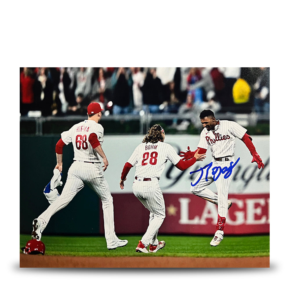 Johan Rojas 2023 Wild Card Clinch Philadelphia Phillies Autographed 8" x 10" Baseball Photo