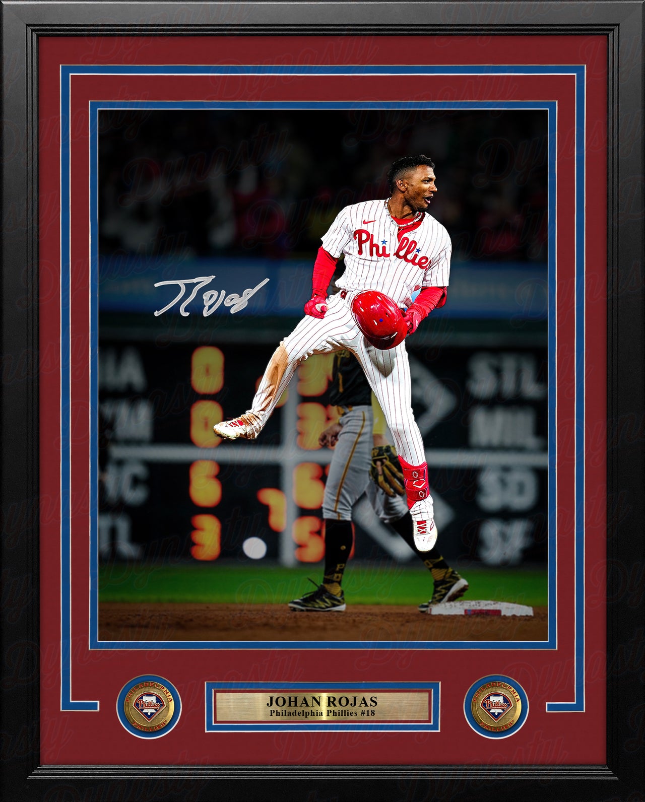 Johan Rojas Jumping on Base Philadelphia Phillies Autographed 11" x 14" Framed Baseball Photo