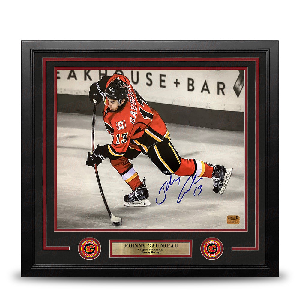 Johnny Gaudreau Spotlight Action Calgary Flames Autographed 11" x 14" Framed Hockey Photo