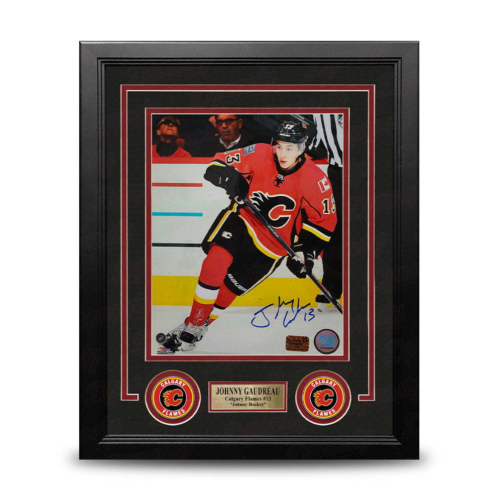 Johnny Gaudreau in Action Calgary Flames Autographed 8" x 10" Framed Hockey Photo