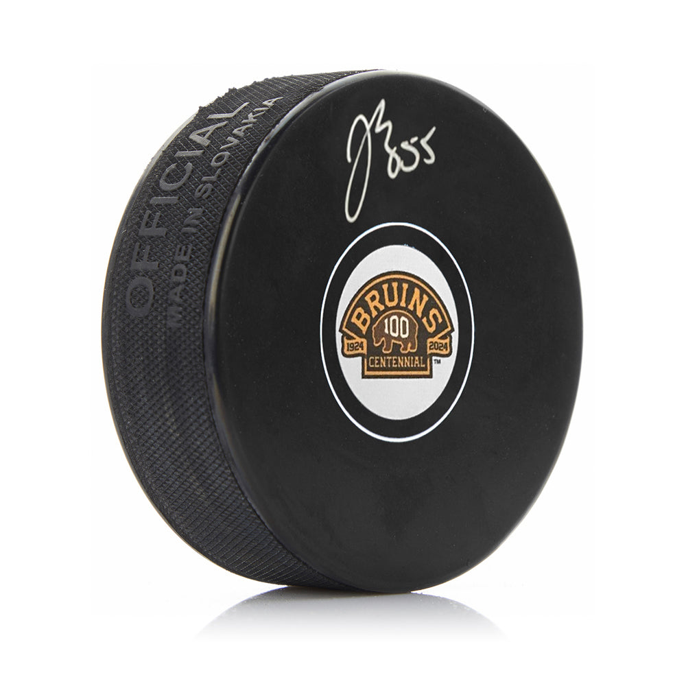 Justin Brazeau Autographed Boston Bruins 100th Anniversary Hockey Logo Puck