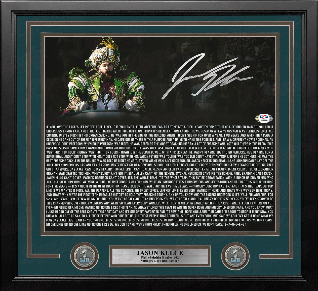 Jason Kelce Super Bowl Speech Text Philadelphia Eagles Autographed 11" x 14" Framed Football Photo