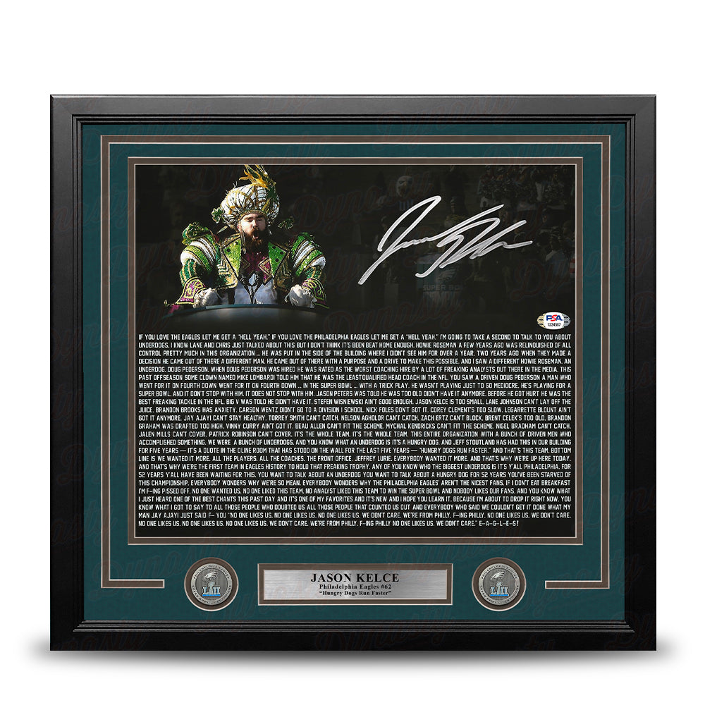 Jason Kelce Super Bowl Speech Text Philadelphia Eagles Autographed 11" x 14" Framed Football Photo